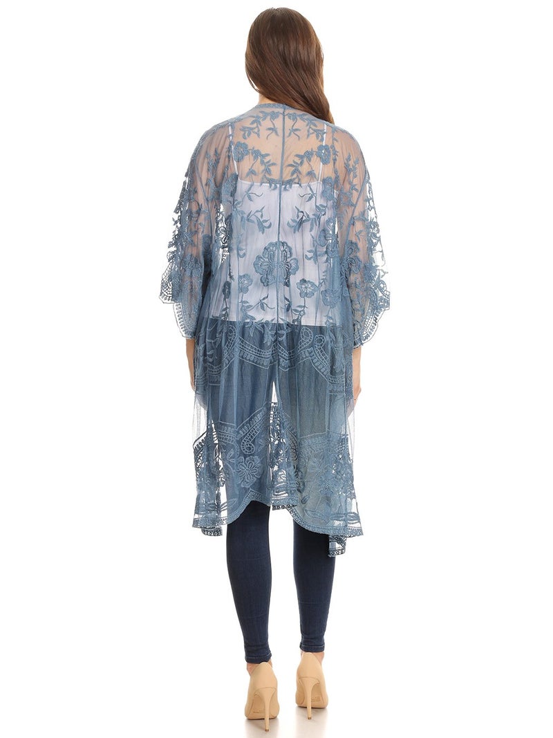 Anna-Kaci Floral Crochet Lace Cardigan for Women Beach Cover Ups Dress Kimono, Blue, OneSize - Image 2